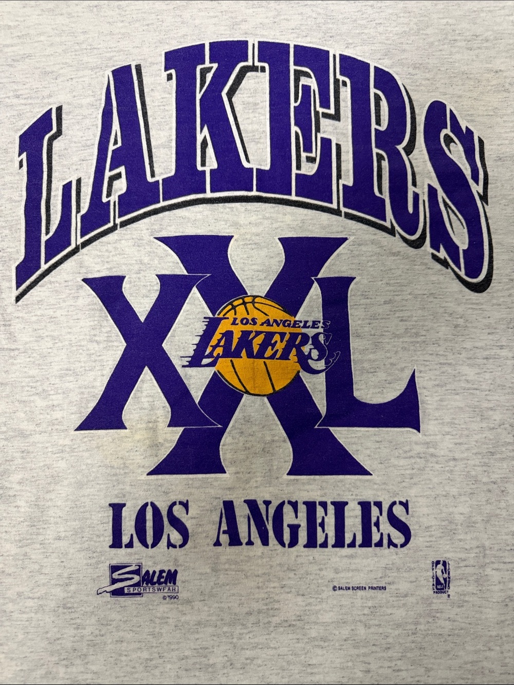 VTG 1990 Los Angeles Lakers Graphic Tee - Purple & Gold Print - L
